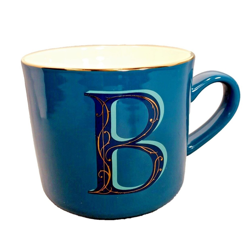 OpalHouse Monogram Initial B Coffee Mug Teal Blue with Gold Color Accent Letter